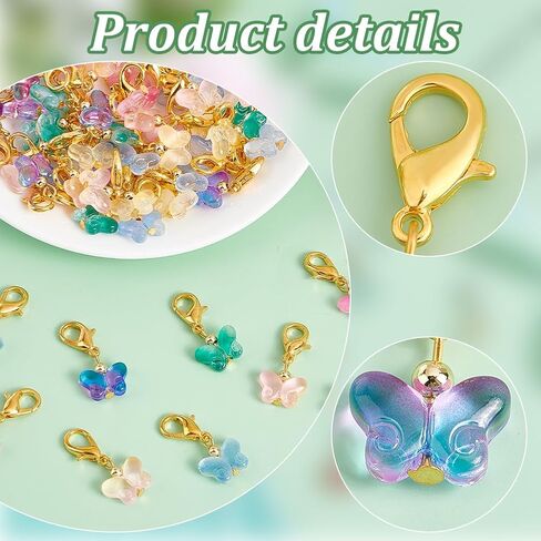 PH PandaHall 60Pcs Glass Butterfly Dangle Charms Crochet Stitch Marker 6 Colors Crystal Glass Charms Pendants With Lobster Claw Clasps For Necklace Earrings Bracelets Keychains Knitting in Saudi Arabia