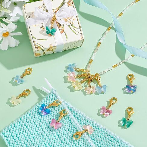 PH PandaHall 60Pcs Glass Butterfly Dangle Charms Crochet Stitch Marker 6 Colors Crystal Glass Charms Pendants With Lobster Claw Clasps For Necklace Earrings Bracelets Keychains Knitting in Saudi Arabia