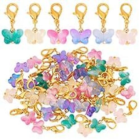 PH PandaHall 60Pcs Glass Butterfly Dangle Charms Crochet Stitch Marker 6 Colors Crystal Glass Charms Pendants With Lobster Claw Clasps For Necklace Earrings Bracelets Keychains Knitting in Saudi Arabia