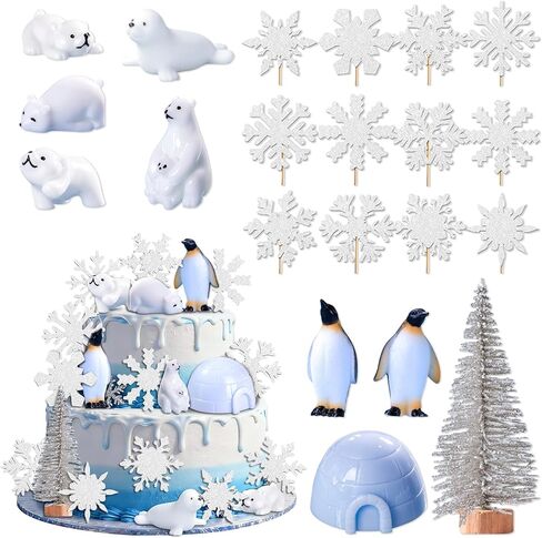 Polar Bear cake Decor Penguin cake Topper Bear Baby Shower Party Supplies Winter Party Supplies Igloo Cake Decoration (white) in Kuwait