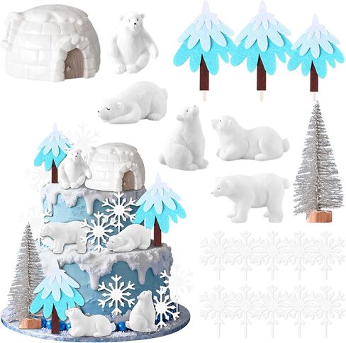 Polar Bear cake Decor Penguin cake Topper Bear Baby Shower Party Supplies Winter Party Supplies Igloo Cake Decoration (white) in Saudi Arabia