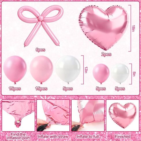 Pink Bow Birthday Decorations, 73PCs Pink Birthday Decorations for Girls Women Included BIRTHDAY GIRL Sash and Tiara Balloons Fringe Curtains Banner Bows Garland and Cake Toppers in Saudi Arabia