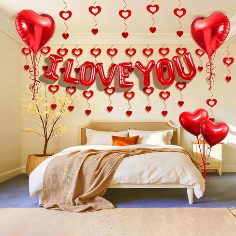بالونات I Love You وبالونات قلب أحمر مع ديكور معلق على شكل قلب لديكورات عيد الحب، والاقتراحات، ومستلزمات حفلات الزفاف in Kuwait