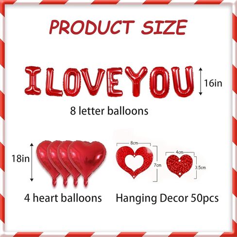 بالونات I Love You وبالونات قلب أحمر مع ديكور معلق على شكل قلب لديكورات عيد الحب، والاقتراحات، ومستلزمات حفلات الزفاف in Kuwait