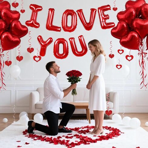 بالونات I Love You وبالونات قلب أحمر مع ديكور معلق على شكل قلب لديكورات عيد الحب، والاقتراحات، ومستلزمات حفلات الزفاف in Kuwait