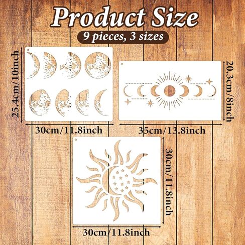 9 Pcs Large Celestial Stencils for Painting Template - Reusable Art Stencils with Star Moon Sun Cloud Planets for DIY Craft, Wall Stencil for Furniture Wood Home Decor (Approximately 10 x 10 Inches) in Saudi Arabia