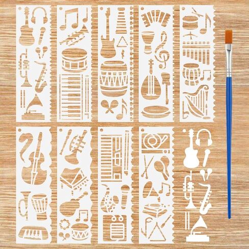 FINGERINSPIRE 9 PCS Musical Instruments Stencils 7x2.1inch Irregular Edge Rectangle Music Theme Stencil Music Notes Stencil Template for Painting on Wall Wood Furniture DIY Home Decoration in Saudi Arabia