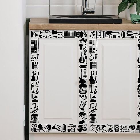 FINGERINSPIRE 9 PCS Musical Instruments Stencils 7x2.1inch Irregular Edge Rectangle Music Theme Stencil Music Notes Stencil Template for Painting on Wall Wood Furniture DIY Home Decoration in Saudi Arabia