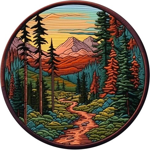 Hiking Trail Mountain Patch 3" Iron-on Sublimated Applique for Clothing Vest Jacket, Nature Badge, Plants Wildlife, Sew-on Decorative Craft, Wild Animal Forest National Park Camping Fishing River S1 in Saudi Arabia