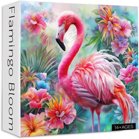 PICKFORU Pink Flamingo Puzzles for Adults 1000 Pieces, Colorful Flower Spring Garden Puzzle, Plant Animal Jigsaw Puzzles in Saudi Arabia