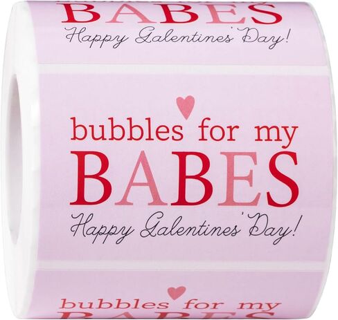 WRAPAHOLIC 2 x 3 Inch 500 Total Valentines Day Champagne Stickers - Bubbles for My Babes Design, Valentines Day Wine Lables for Galentines Day Party Decor in Saudi Arabia