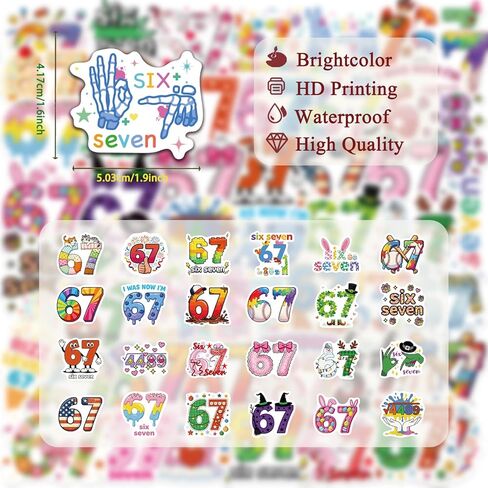 50PCS 67 Stickers Funny Six Seven Meme Stickers for Teens Waterproof Vinyl Sticker Waterbottle Sticker Colorful Decorative Decals in Saudi Arabia