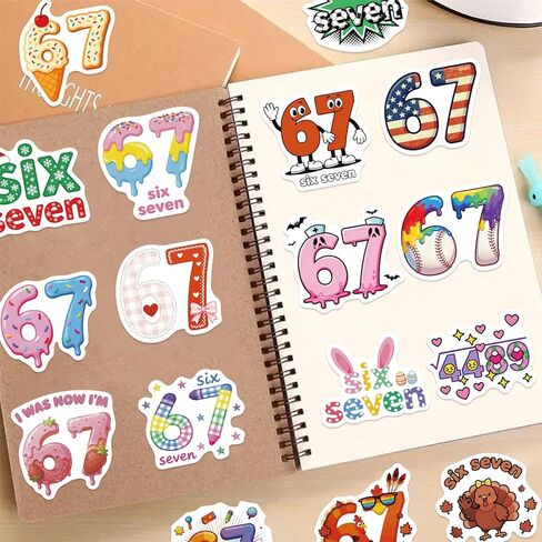 50PCS 67 Stickers Funny Six Seven Meme Stickers for Teens Waterproof Vinyl Sticker Waterbottle Sticker Colorful Decorative Decals in Saudi Arabia