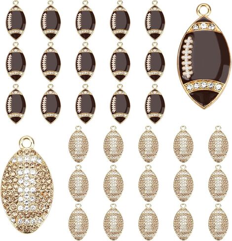 30PCS Sports Football Charms for Jewelry Making, Enamel Rhinestone Rugby Pendant Charms for Necklace Bracelet Earrings Making Game Day Jewelry Charms Bulk DIY Crafts in Kuwait