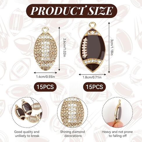 30PCS Sports Football Charms for Jewelry Making, Enamel Rhinestone Rugby Pendant Charms for Necklace Bracelet Earrings Making Game Day Jewelry Charms Bulk DIY Crafts in Kuwait