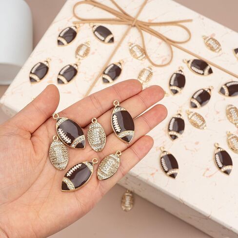 30PCS Sports Football Charms for Jewelry Making, Enamel Rhinestone Rugby Pendant Charms for Necklace Bracelet Earrings Making Game Day Jewelry Charms Bulk DIY Crafts in Kuwait