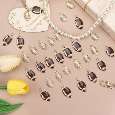 30PCS Sports Football Charms for Jewelry Making, Enamel Rhinestone Rugby Pendant Charms for Necklace Bracelet Earrings Making Game Day Jewelry Charms Bulk DIY Crafts in Kuwait