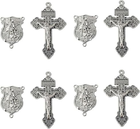 Cluksik 4 Sets Saint Michael Medals & Pardon Crucifix for DIY Rosary Making,Silver Religious Centerpiece Charms for Bracelets/Keychains & Catholic Craft Supplies,St Michael Rosary Making Kit in Saudi Arabia