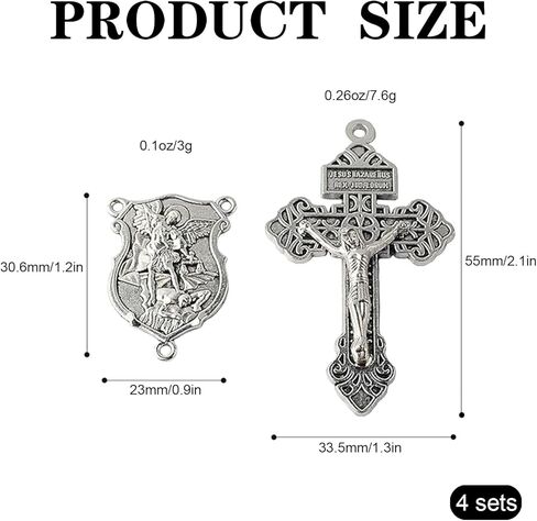 Cluksik 4 Sets Saint Michael Medals & Pardon Crucifix for DIY Rosary Making,Silver Religious Centerpiece Charms for Bracelets/Keychains & Catholic Craft Supplies,St Michael Rosary Making Kit in Saudi Arabia