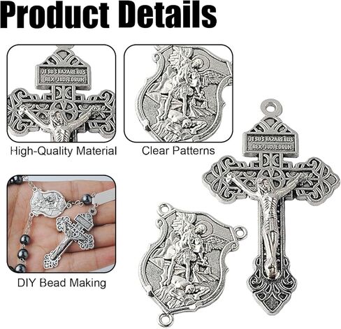Cluksik 4 Sets Saint Michael Medals & Pardon Crucifix for DIY Rosary Making,Silver Religious Centerpiece Charms for Bracelets/Keychains & Catholic Craft Supplies,St Michael Rosary Making Kit in Saudi Arabia