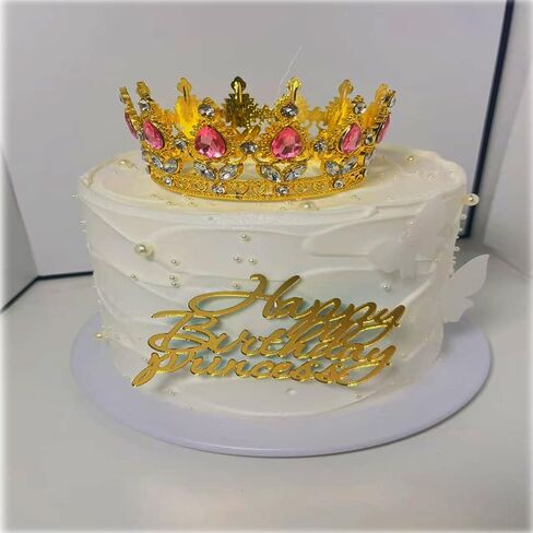 غلاف كعكة الأميرة لعيد الميلاد السعيد، تزيين كعكة الأميرة/حفلة استقبال المولود الجديد، لوازم زينة حفلات عيد ميلاد سعيد للفتيات (ذهبي أكريليك) in Kuwait