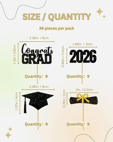 أغطية كب كيك التخرج 2026، 36 قطعة لامعة من فئة 2026 من مستلزمات كب كيك التخرج، تتضمن زخارف حفلات التخرج لأغطية الطاولات. (36، ب.ج) in Saudi Arabia