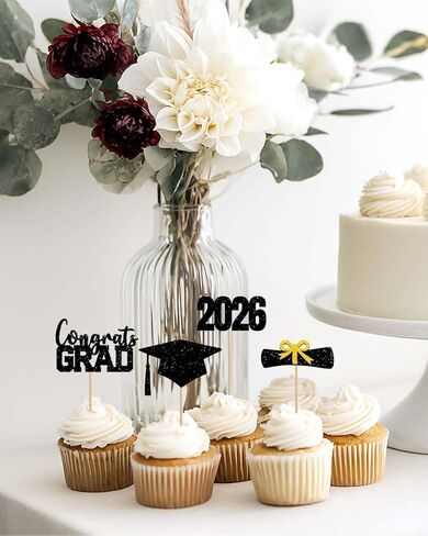 أغطية كب كيك التخرج 2026، 36 قطعة لامعة من فئة 2026 من مستلزمات كب كيك التخرج، تتضمن زخارف حفلات التخرج لأغطية الطاولات. (36، ب.ج) in Saudi Arabia