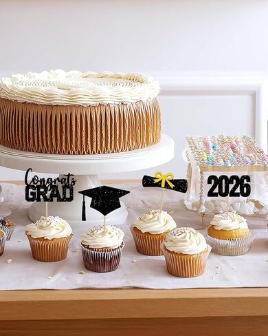 أغطية كب كيك التخرج 2026، 36 قطعة لامعة من فئة 2026 من مستلزمات كب كيك التخرج، تتضمن زخارف حفلات التخرج لأغطية الطاولات. (36، ب.ج) in Saudi Arabia