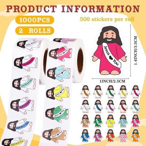 Bememo 1000 Pcs Jesus Stickers Include Jesus Love You and Quotes Stickers Little Original Design Christian Religious Decals for Sunday School Church Vacation Bible School Bible Classes in Saudi Arabia