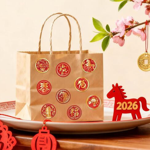 Dazoratix Lunar New Year Stickers - 1000 Pcs Chinese Happy 2026 Year of The Horse Labels Spring Festival Red Round Roll Adhesive Decorations for Party Favors Candy Gifts Envelopes Cards Supplies in Saudi Arabia