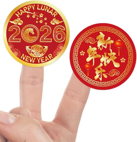 Dazoratix Lunar New Year Stickers - 1000 Pcs Chinese Happy 2026 Year of The Horse Labels Spring Festival Red Round Roll Adhesive Decorations for Party Favors Candy Gifts Envelopes Cards Supplies in Saudi Arabia