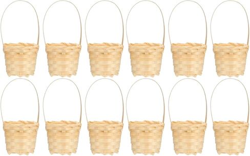 LUOZZY 12 pcs Mini Straw Woven Flower Baskets Bamboo Handmade Miniature Basket with Handles Dollhouse Accessories in Saudi Arabia