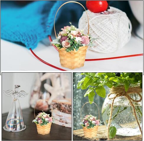 LUOZZY 12 pcs Mini Straw Woven Flower Baskets Bamboo Handmade Miniature Basket with Handles Dollhouse Accessories in Saudi Arabia