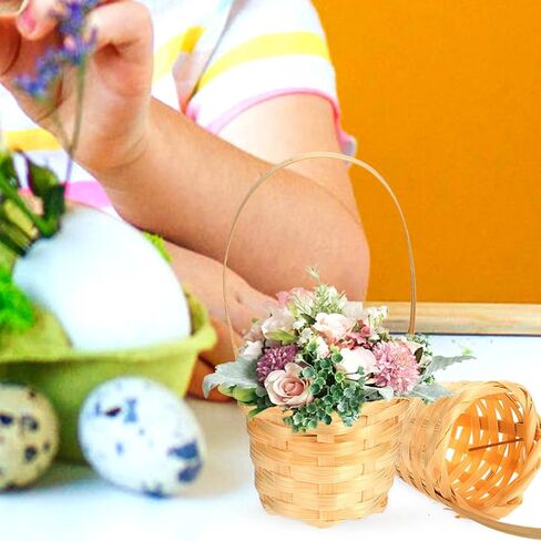 LUOZZY 12 pcs Mini Straw Woven Flower Baskets Bamboo Handmade Miniature Basket with Handles Dollhouse Accessories in Saudi Arabia