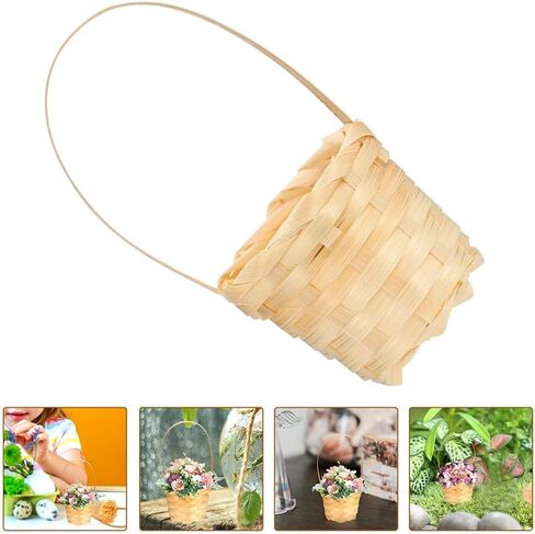 LUOZZY 12 pcs Mini Straw Woven Flower Baskets Bamboo Handmade Miniature Basket with Handles Dollhouse Accessories in Saudi Arabia