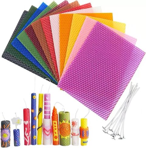 Phinicco 8" X 10" 12 Colors Beeswax Sheets for Rolling Candle Beeswax Sheets for Candle Rolling Kit Candle Making Kit 12 pcs Multicolored in Saudi Arabia