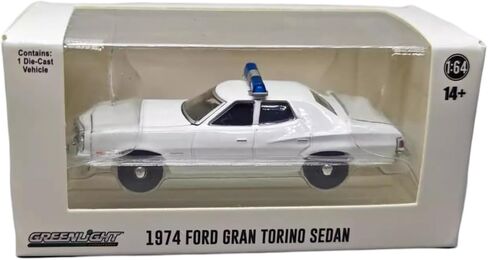 Greenlight 43012L Hot Pursuit - 1974-76 Gran Torino Sedan Police Cruiser- White (Hobby Exclusive) with Light Bar 1:64 Scale Diecast in Saudi Arabia
