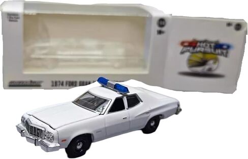 Greenlight 43012L Hot Pursuit - 1974-76 Gran Torino Sedan Police Cruiser- White (Hobby Exclusive) with Light Bar 1:64 Scale Diecast in Saudi Arabia
