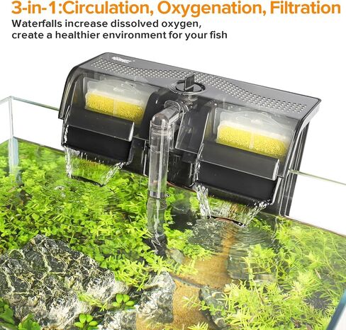 hygger Hang On Back Aquarium Filter 10W 264GPH لـ 30-70 جالون فلتر خزان الأسماك الهادئ متعدد المراحل فلتر شلال قابل للتعديل مع 8 خراطيش وأنابيب تمديد، مياه طازجة ومالحة in Kuwait