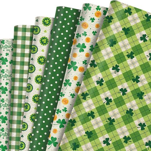 12 Sheets St. Patrick's Day Wrapping Paper - Watercolor Shamrock Design Green Art Paper, 19.7x27.6 Inch Folded Flat Green Clover Gift Wrap for Spring Birthday, Baby Shower, DIY Crafts Supplies in Saudi Arabia