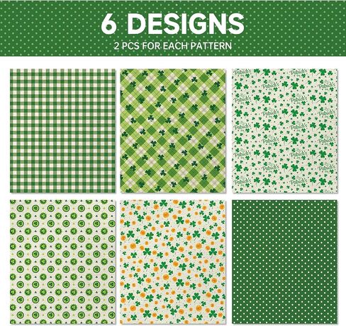 12 Sheets St. Patrick's Day Wrapping Paper - Watercolor Shamrock Design Green Art Paper, 19.7x27.6 Inch Folded Flat Green Clover Gift Wrap for Spring Birthday, Baby Shower, DIY Crafts Supplies in Saudi Arabia