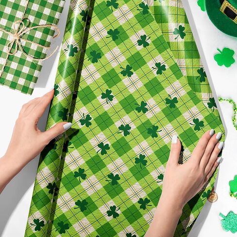 12 Sheets St. Patrick's Day Wrapping Paper - Watercolor Shamrock Design Green Art Paper, 19.7x27.6 Inch Folded Flat Green Clover Gift Wrap for Spring Birthday, Baby Shower, DIY Crafts Supplies in Saudi Arabia