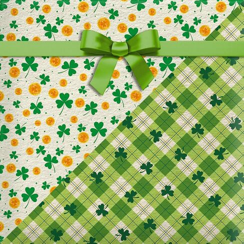 12 Sheets St. Patrick's Day Wrapping Paper - Watercolor Shamrock Design Green Art Paper, 19.7x27.6 Inch Folded Flat Green Clover Gift Wrap for Spring Birthday, Baby Shower, DIY Crafts Supplies in Saudi Arabia