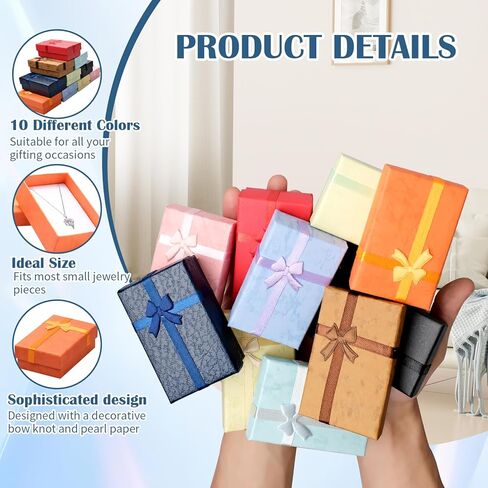 TANEMUDO 200 Pcs Jewelry Gift Boxes Set with Ribbon Bowknot 10 Colors Empty Small Gift Cardboard Boxes for Anniversaries, Weddings, Birthdays in Saudi Arabia