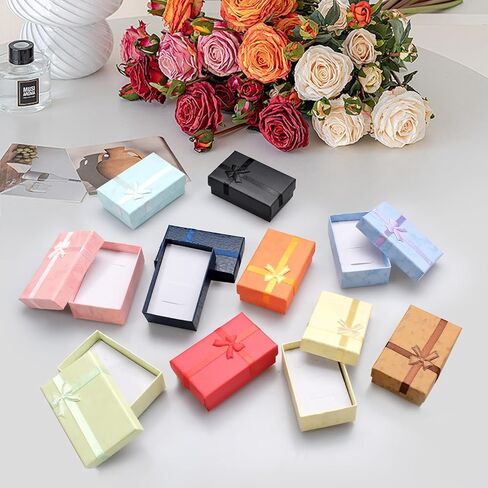TANEMUDO 200 Pcs Jewelry Gift Boxes Set with Ribbon Bowknot 10 Colors Empty Small Gift Cardboard Boxes for Anniversaries, Weddings, Birthdays in Saudi Arabia