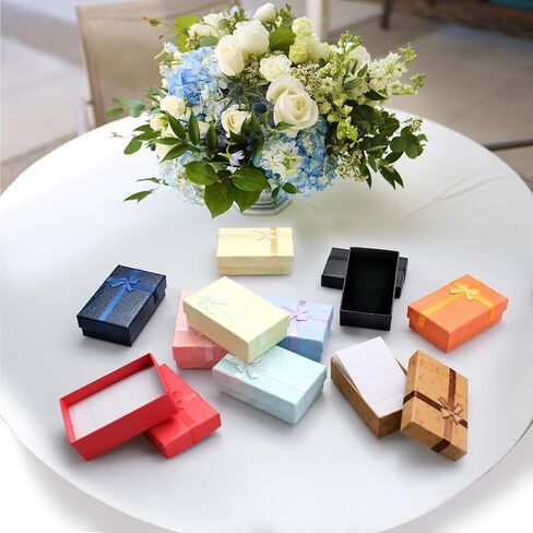 TANEMUDO 200 Pcs Jewelry Gift Boxes Set with Ribbon Bowknot 10 Colors Empty Small Gift Cardboard Boxes for Anniversaries, Weddings, Birthdays in Saudi Arabia