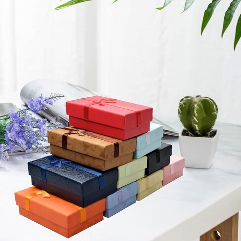 TANEMUDO 200 Pcs Jewelry Gift Boxes Set with Ribbon Bowknot 10 Colors Empty Small Gift Cardboard Boxes for Anniversaries, Weddings, Birthdays in Saudi Arabia