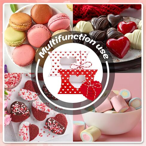 FYSUIMU 50Pcs Valentine' s Day Treat Boxes with Gift Tag Cotton Rope Paper Gift Container Red White Heart Pillow Box with Heart Shaped PVC Window for Wedding Birthday Sweets Chocolate in Saudi Arabia