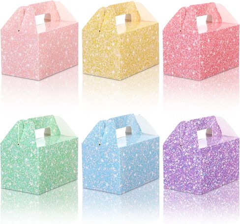 24 Pack Pastel Gable Treat Boxes Glitter Macaron Party Favor Gift Boxes for Candy Cookie Toy Party Supply for Birthday Weddings Baby Shower Holiday Christmas 5.9 x 3.5 x 3.5 Inches in Saudi Arabia