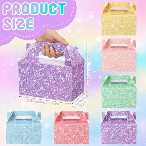 24 Pack Pastel Gable Treat Boxes Glitter Macaron Party Favor Gift Boxes for Candy Cookie Toy Party Supply for Birthday Weddings Baby Shower Holiday Christmas 5.9 x 3.5 x 3.5 Inches in Saudi Arabia